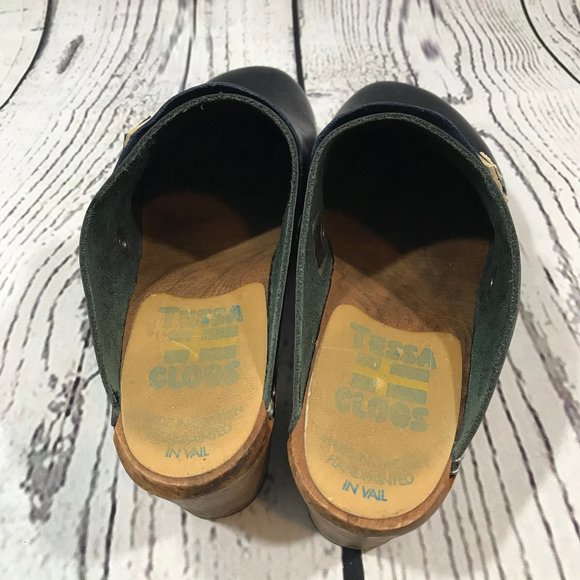 Tessa Clogs Swedish Clogs Hand Painted Navy Wood - Picture 4 of 6